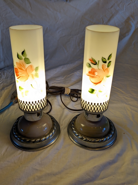 Vintage Other - Vintage Floral Glass Table Lamp Pair with marble Base